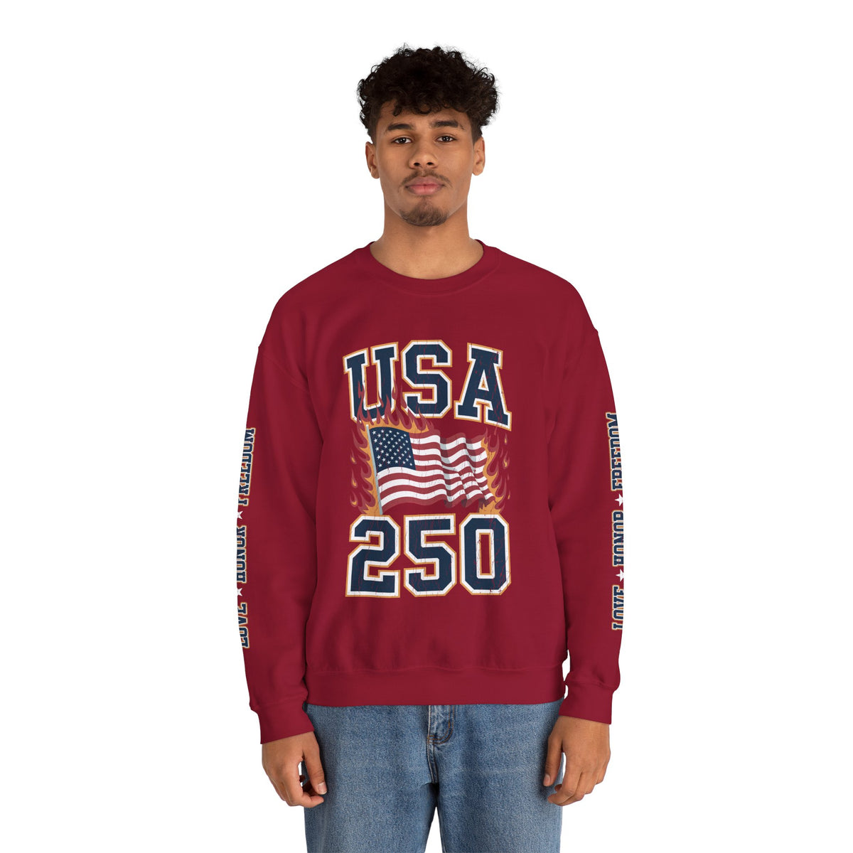 USA 250 Sweatshirt, American Flag Crewneck, Patriotic Pullover, USA 250th Anniversary Gift, Fourth of July Shirt, Americana Top