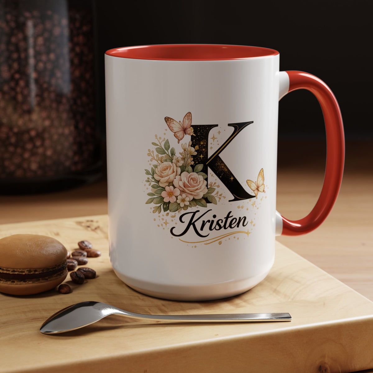 Personalized Butterfly Monogram Mug, Custom Name Coffee Mug with Initial Letter, Floral Mug for Women, Birthday Gift, Elegant Custom Cup