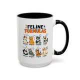 Funny Cat Science Coffee Mug, Feline Formulas Cat Lover Mug, Chemistry Cat Gift, Nerdy Cat Mom Cup for Scientists & Students