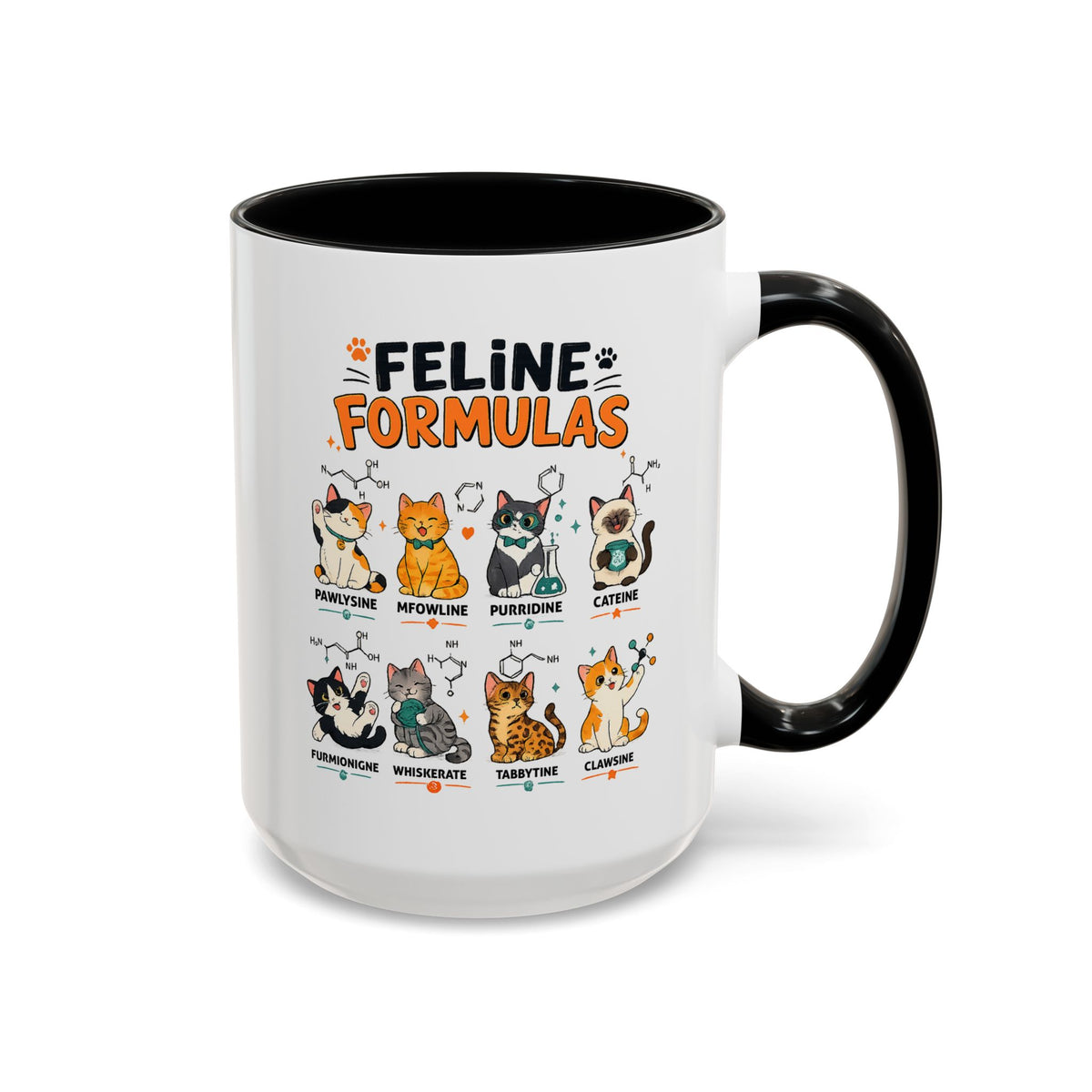 Funny Cat Science Coffee Mug, Feline Formulas Cat Lover Mug, Chemistry Cat Gift, Nerdy Cat Mom Cup for Scientists & Students