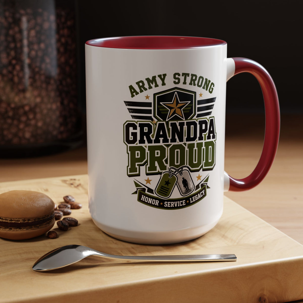 Army Strong Grandpa Mug, Grandpa Proud Military Coffee Cup, Veteran Grandfather Gift, Service Legacy Present for Birthday or Father's Day