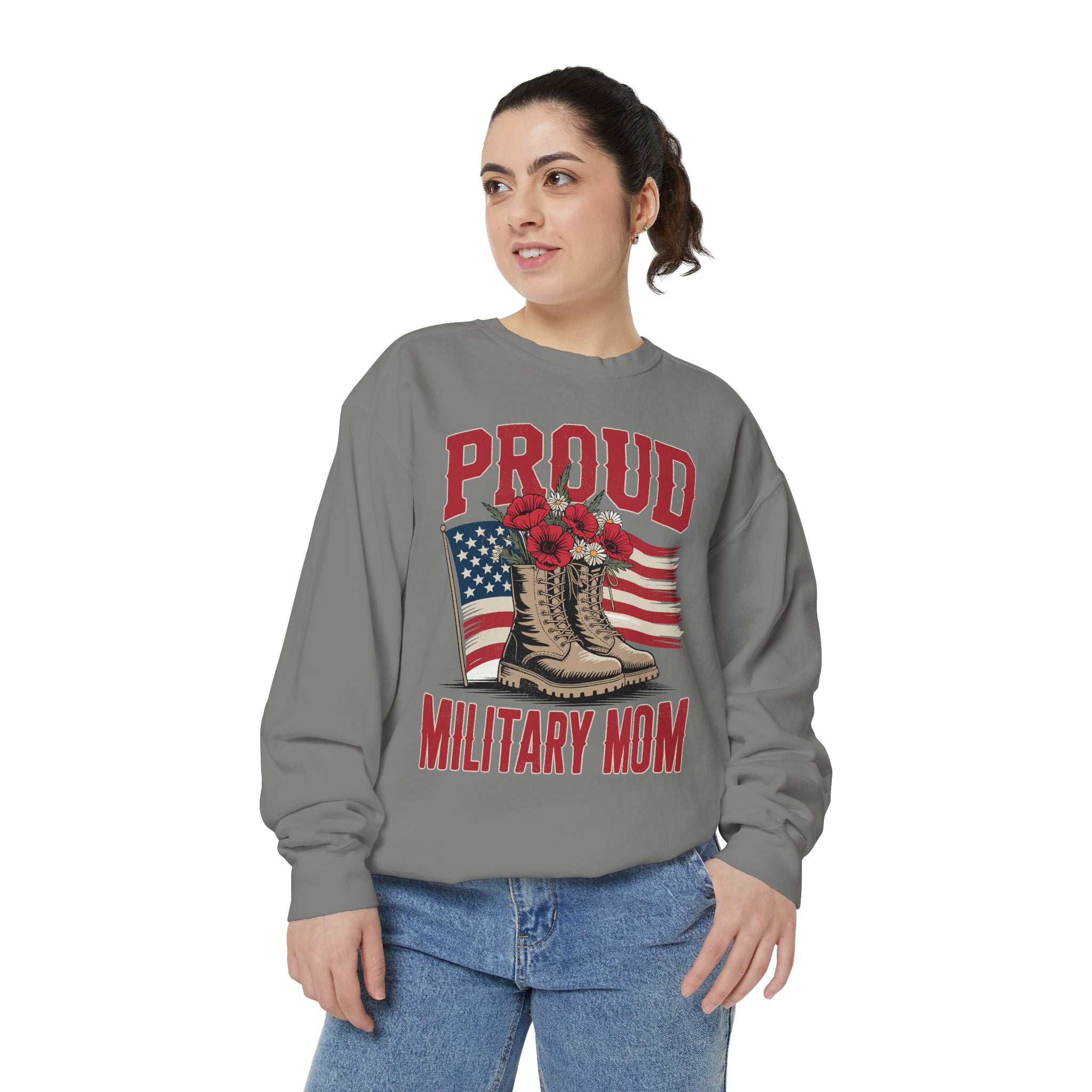 Proud Military Mom Sweatshirt, Patriotic Army Mom Pullover, Gift for Military Mother, Deployment Homecoming Crewneck, Flag Floral Top