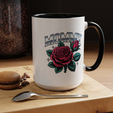 Mommy Coffee Mug, Pink Rose and Teal Leaf Design with Silver Look Lettering, Mother's Day Gift for Mom or a Floral Birthday Present for Her
