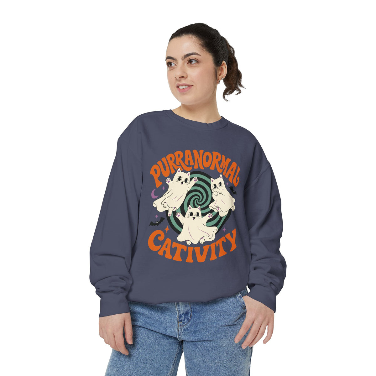 Purranormal Cativity Sweatshirt, Funny Halloween Cat Crewneck, Ghost Kitty Shirt for Cat Lover, Spooky Season Gift, Cute Fall Outfit