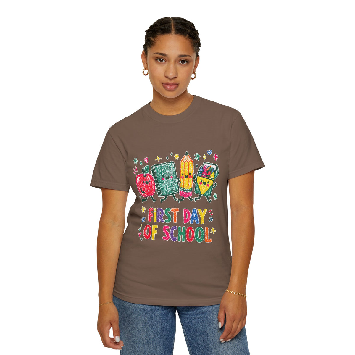 First Day of School T-Shirt, Colorful School Supplies Graphic Tee, Cute Teacher Outfit, Student Back to Class Gift, Classroom Shirt