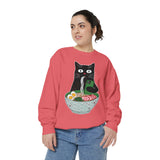 Ramen Cat Comfort Colors Sweatshirt, Funny Cat Eating Noodles Shirt, Cat Lover Graphic Crewneck, Foodie Gift Idea