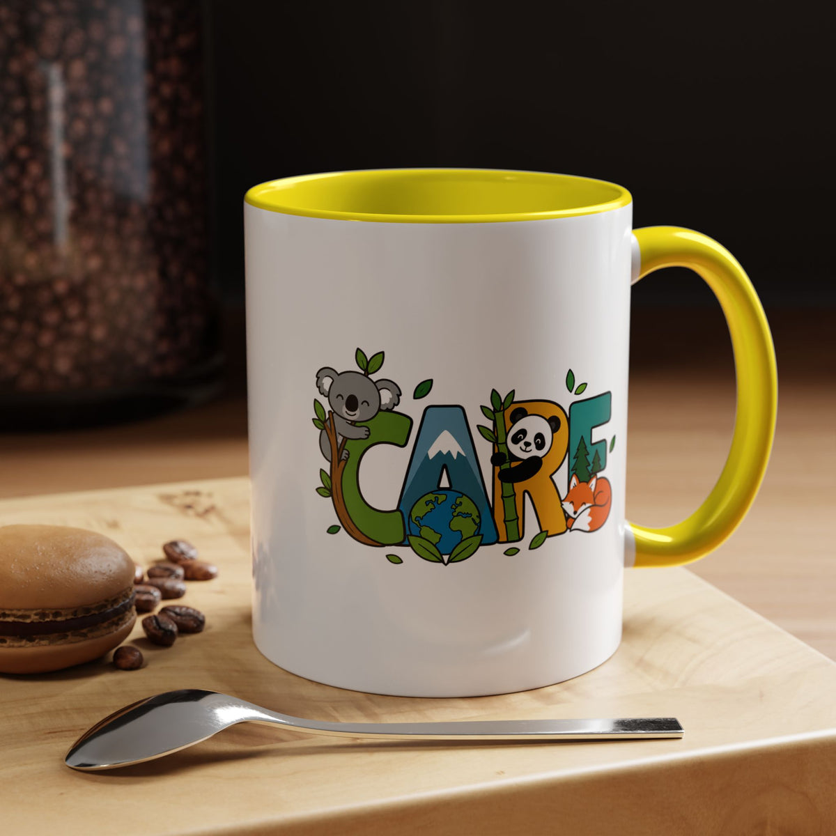 Earth Care Animal Mug, Eco Awareness Coffee Cup, Cute Wildlife Conservation Gift for Nature Lover, Earth Day Gift for Teacher or Mom