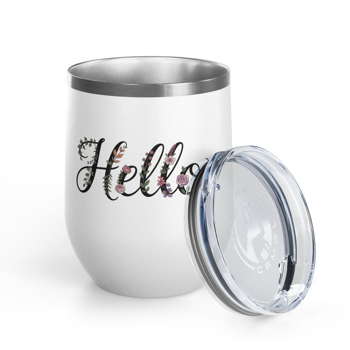Floral Hello Wine Tumbler, Botanical Drinkware for Women, Spring Coffee Cup, Floral Gift for Her, Cute Everyday Wine Glass