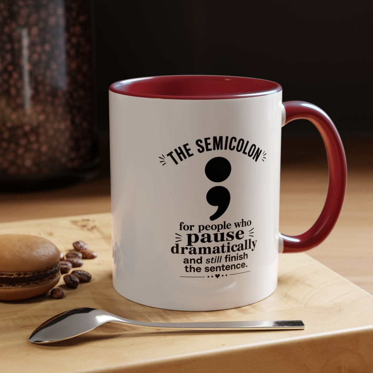 Funny Semicolon Mug, Grammar Teacher Coffee Cup, Punctuation Joke Gift for Writer, English Teacher Birthday Present, Book Lover Humor