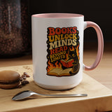 Book Lover Cat Coffee Mug, Reading Cat Mug for Bookworms, Literary Gift for Readers, Librarian Teacher Cup, Books Unlock Minds