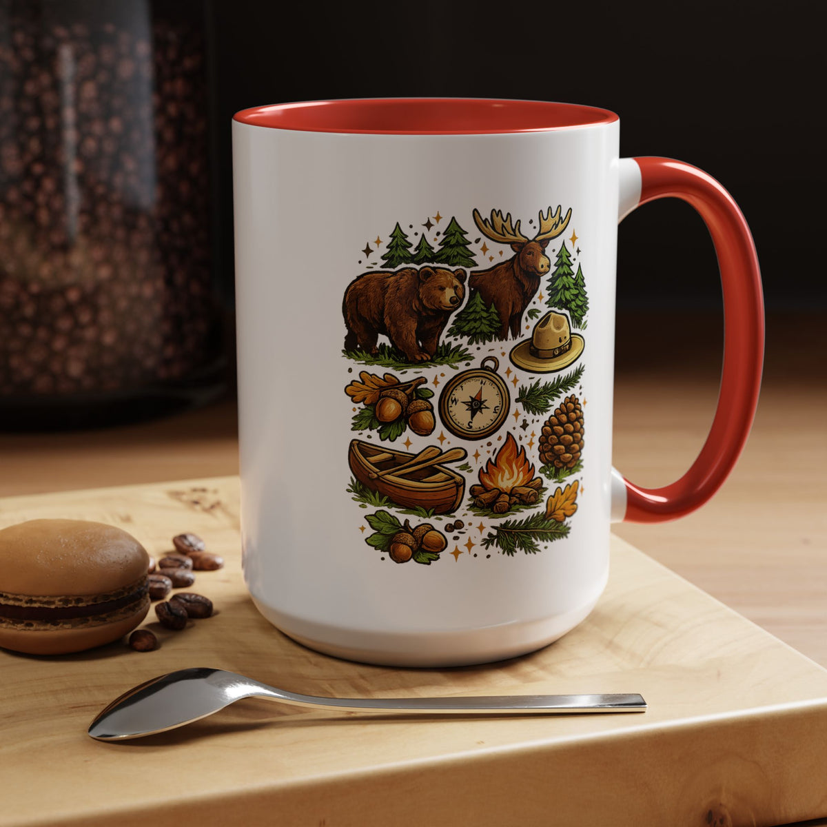 Camping Mug, Woodland Wildlife Coffee Cup, Bear and Moose Outdoor Gift, Rustic Cabin Kitchen Decor, Birthday Present for Camper or Hiker
