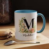 Personalized Floral Monogram Mug, Custom Initial Coffee Mug with Name, Elegant Botanical Gift for Women, Bridesmaid Birthday Gift