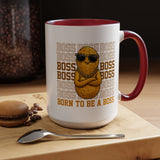 Born To Be A Boss Coffee Mug, Funny Peanut Office Joke Gift for Coworkers, Sarcastic Corporate Manager Ceramic Tea Cup with Orange Handle