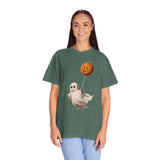 Cute Ghost Halloween Shirt, Pumpkin Balloon Graphic Tee, Vintage Spooky Season Gift for Women, Cozy October Fall Outfit for Ghost Lovers