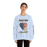 Personalized Proud Mom Sweatshirt, Custom Military Mom Pullover, American Flag Heart Crewneck, Military Mom Gift, Patriotic Mother Shirt