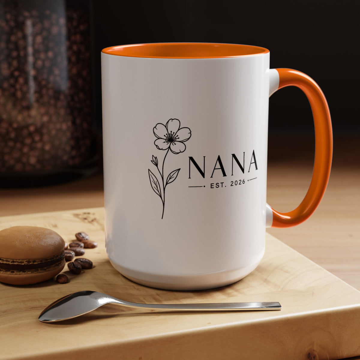 Personalized Name Mug, Floral Black Accent Coffee Cup with Custom Established Year, Grandmother Gift for Birthday, Mother's Day or Christmas