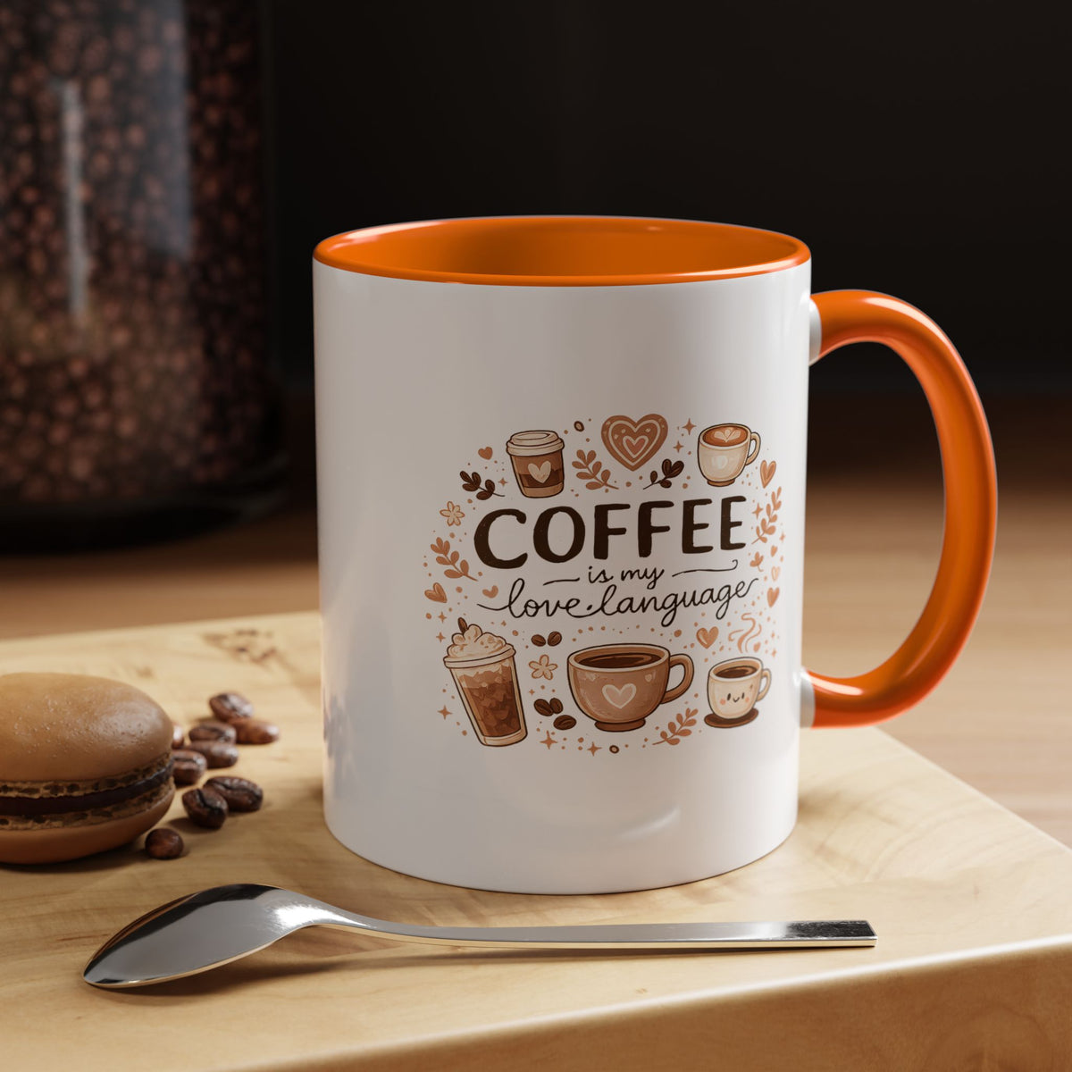 Coffee Is My Love Language Coffee Mug, Cute Cafecito Lover Gift for Her, Aesthetic Barista Latte Ceramic Tea Cup with Pink Handle