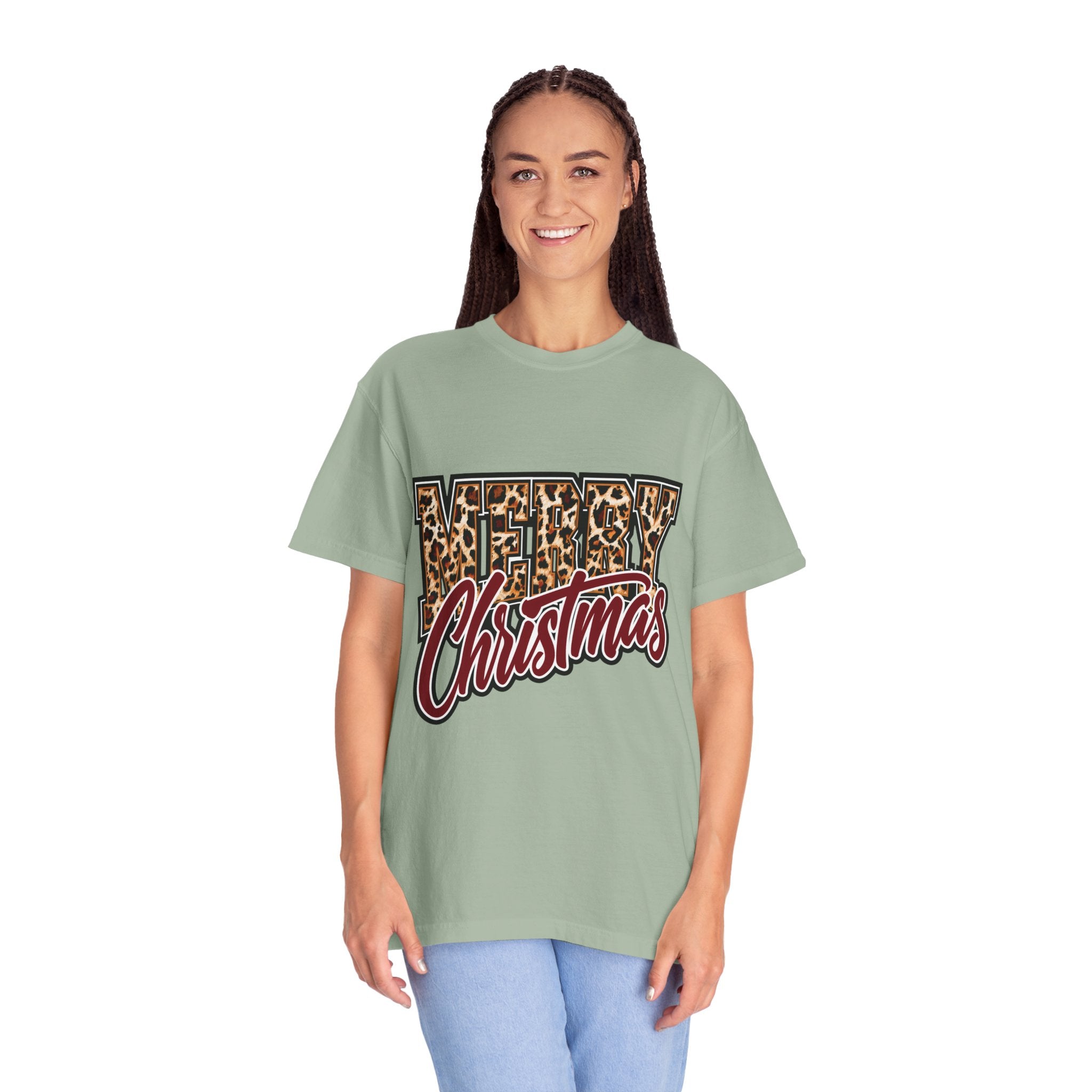 Merry Christmas Leopard Print Shirt, Trendy Holiday T-Shirt, Cheetah Lettering Xmas Tee, Festive Gift for Women, Mom, Teacher or Friend