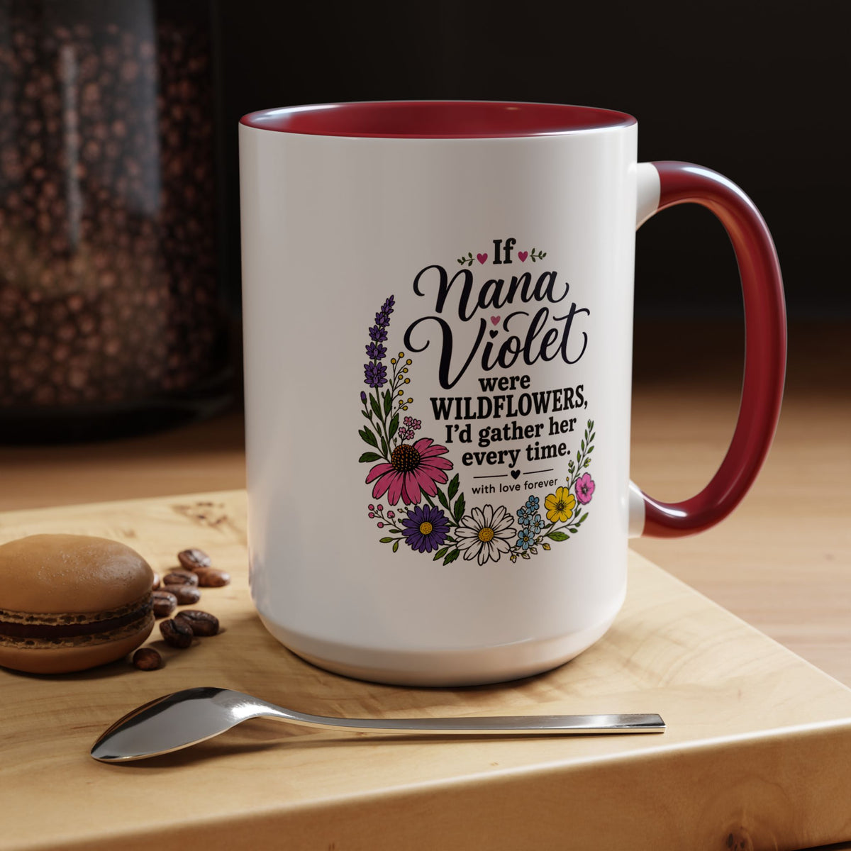 Nana Violet Wildflower Mug, Floral Grandmother Coffee Cup, Sentimental Gift from Grandchild, Birthday or Mothers Day Present