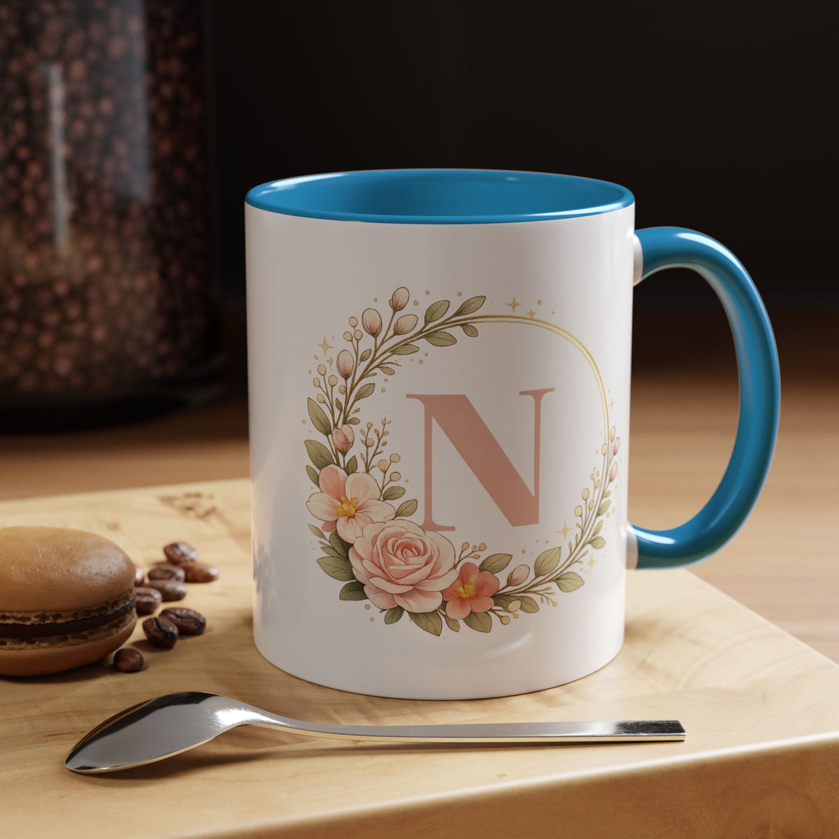 Personalized Floral Monogram Mug, Custom Initial Coffee Mug for Women, Botanical Letter Cup, Bridesmaid Gift, Birthday Gift for Her