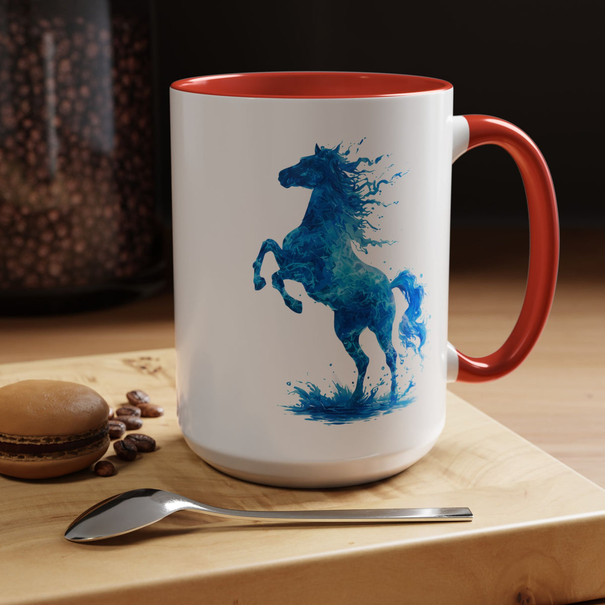 Blue Water Horse Mug, Abstract Horse Lover Coffee Mug, Majestic Stallion Art Cup, Equestrian Gift for Horse Lovers