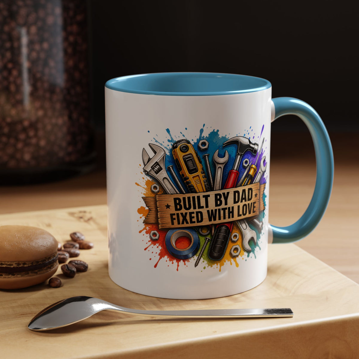 Built by Dad Fixed with Love Mug, Handyman Dad Coffee Mug, Father's Day Gift for Carpenter Mechanic DIY Dad, Workshop Mug