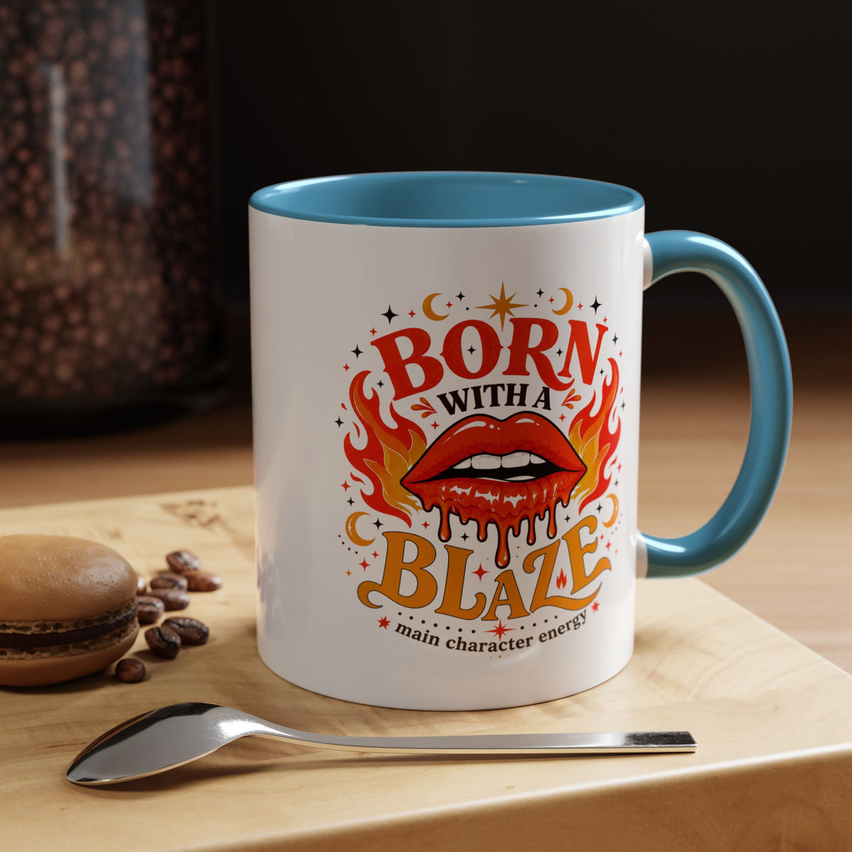Born With a Blaze Coffee Mug, Main Character Energy Mug, Fiery Lips Aesthetic Cup, Bold Attitude Gift for Women, Trendy Coffee Mug