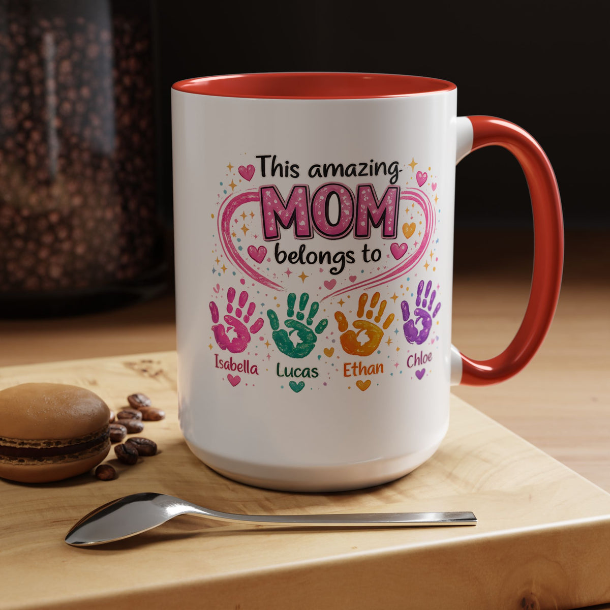Personalized Mom Handprint Mug, Custom Mother's Day Coffee Mug, Gift from Kids for Mom, Grandma Mug with Children's Names