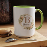 Personalized Floral Monogram Mug, Custom Name Coffee Mug with Elegant Initial Letter, Botanical Gift for Women, Bridesmaid Birthday Cup