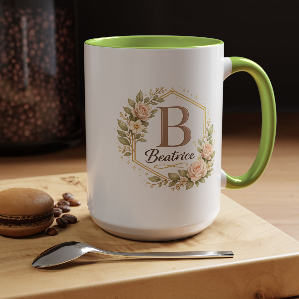 Personalized Floral Monogram Mug, Custom Name Coffee Mug with Elegant Initial Letter, Botanical Gift for Women, Bridesmaid Birthday Cup