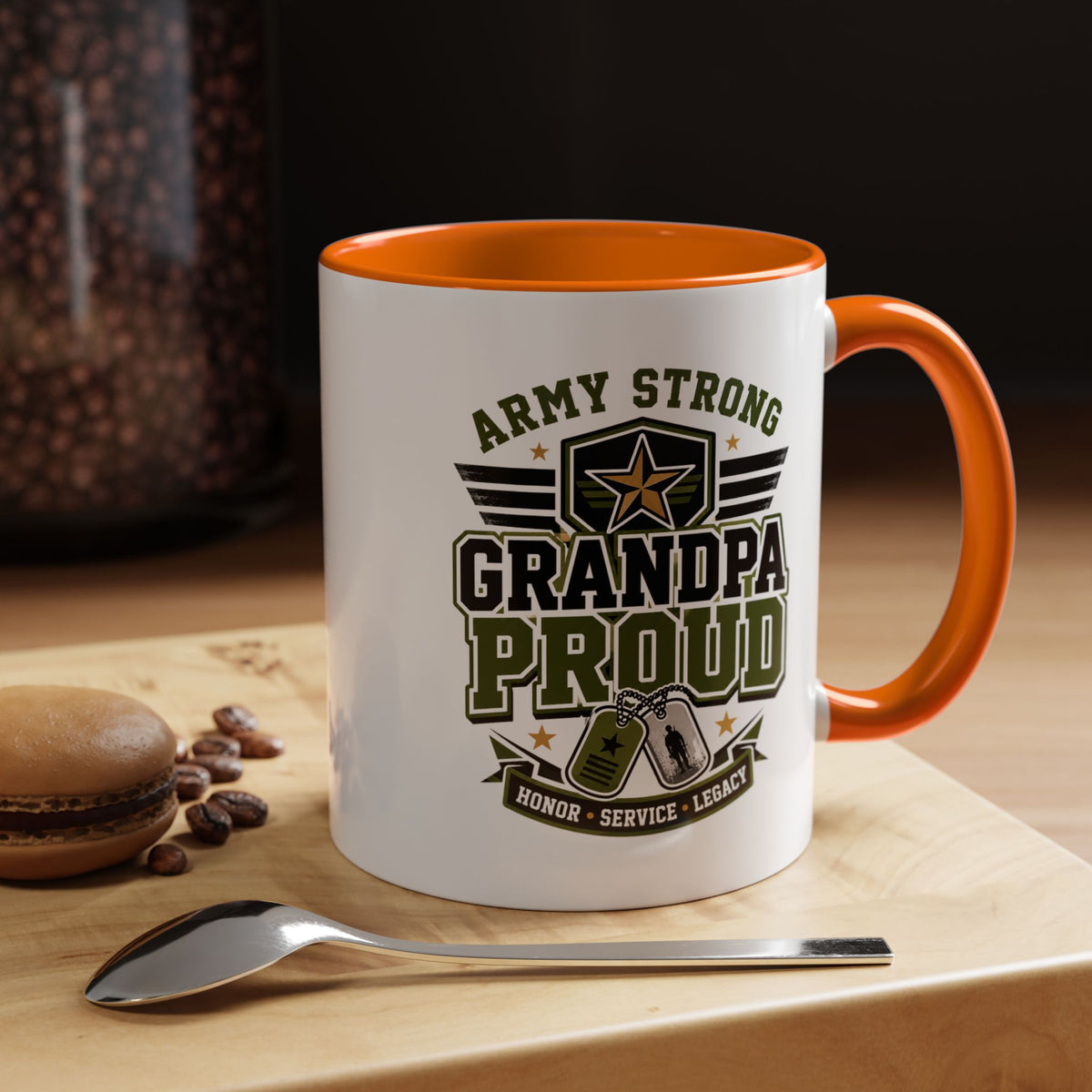 Army Strong Grandpa Mug, Grandpa Proud Military Coffee Cup, Veteran Grandfather Gift, Service Legacy Present for Birthday or Father's Day