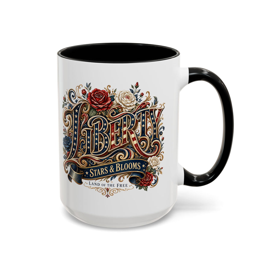 Vintage Patriotic Floral Coffee Mug, Liberty Stars and Blooms Mug, Americana Rose Art Cup, Fourth of July Gift, USA Lover Mug
