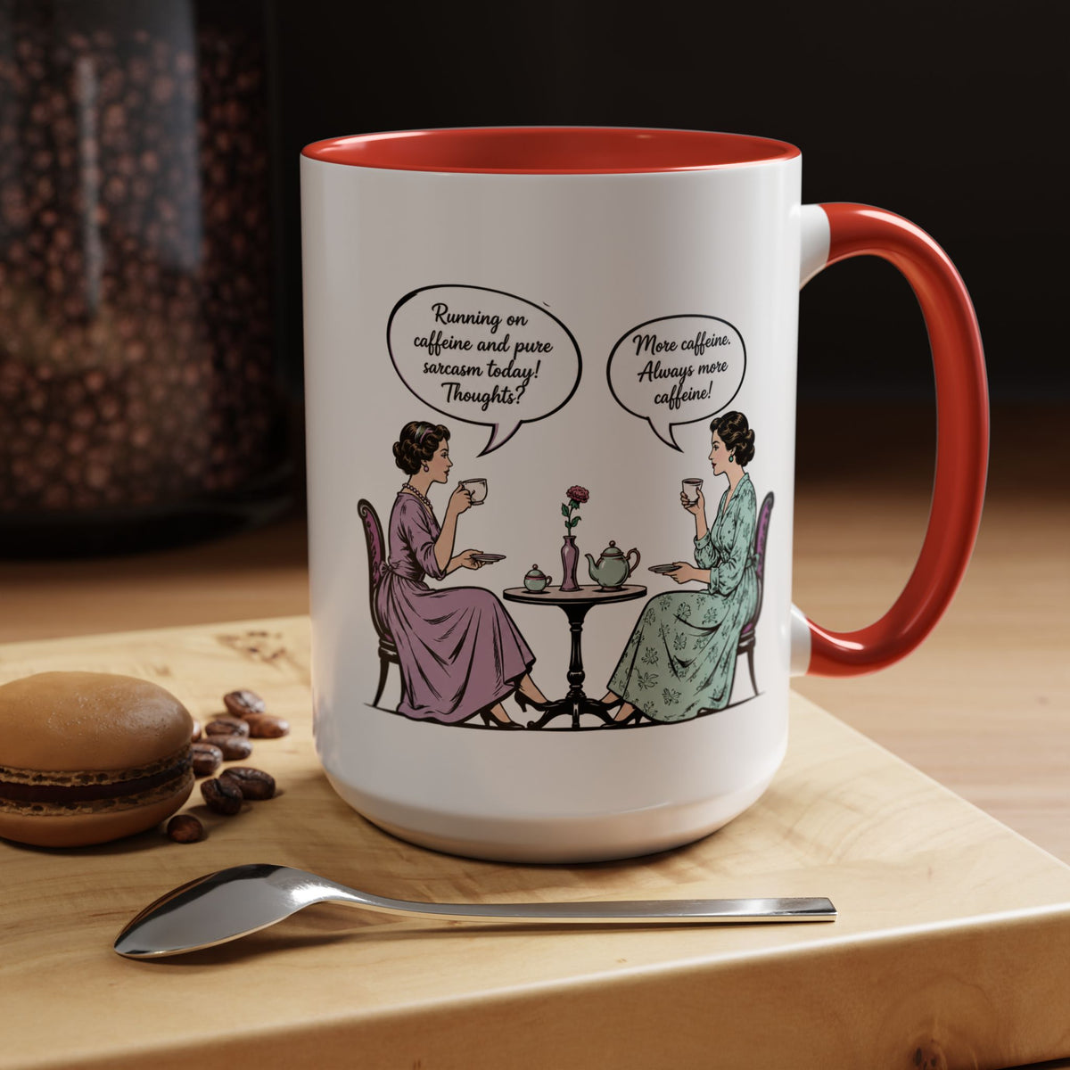 Funny Coffee Lovers Mug, Running on Caffeine and Pure Sarcasm Mug, Vintage Tea Party Coffee Cup, Best Friend Coffee Gift