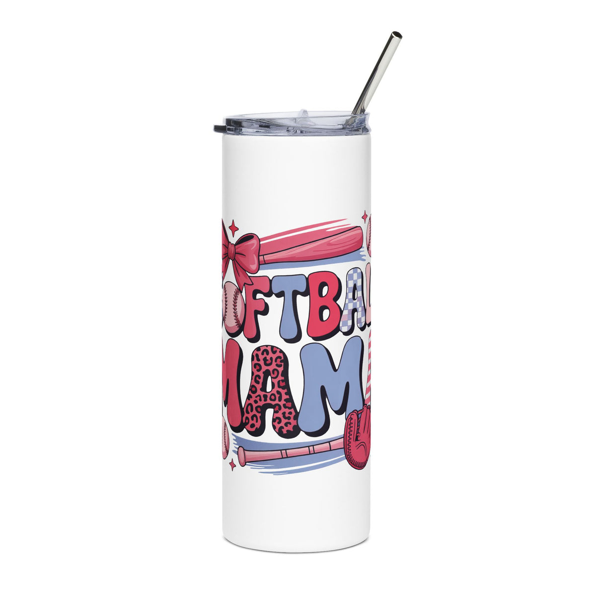 Softball Mom Skinny Tumbler, Softball Travel Cup for Moms, Sports Mom Gift, Girls Softball Drinkware, Coach Gift, Team Mom Cup