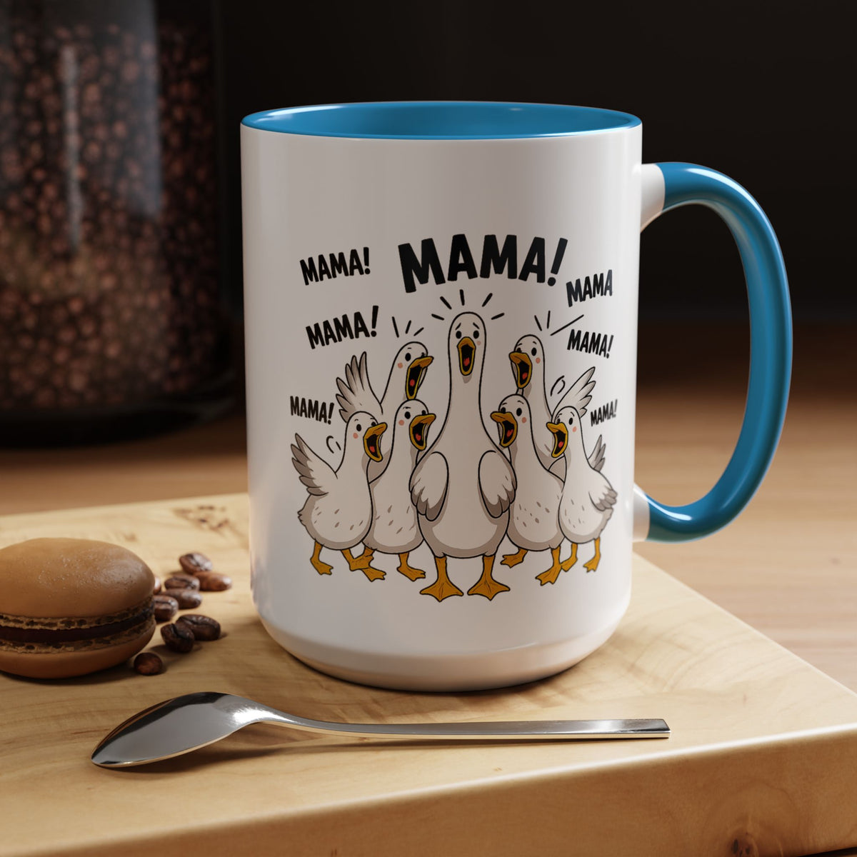 Funny Loud Ducks Mama Coffee Mug, Cute Mother's Day Gift from Kids, Sarcastic Chaos Mom Ceramic Tea Cup with Black Handle
