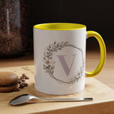 Letter V Monogram Mug, Floral Initial Coffee Mug for Women, Botanical Alphabet Cup, Minimalist Monogram Gift, Personalized Letter Mug