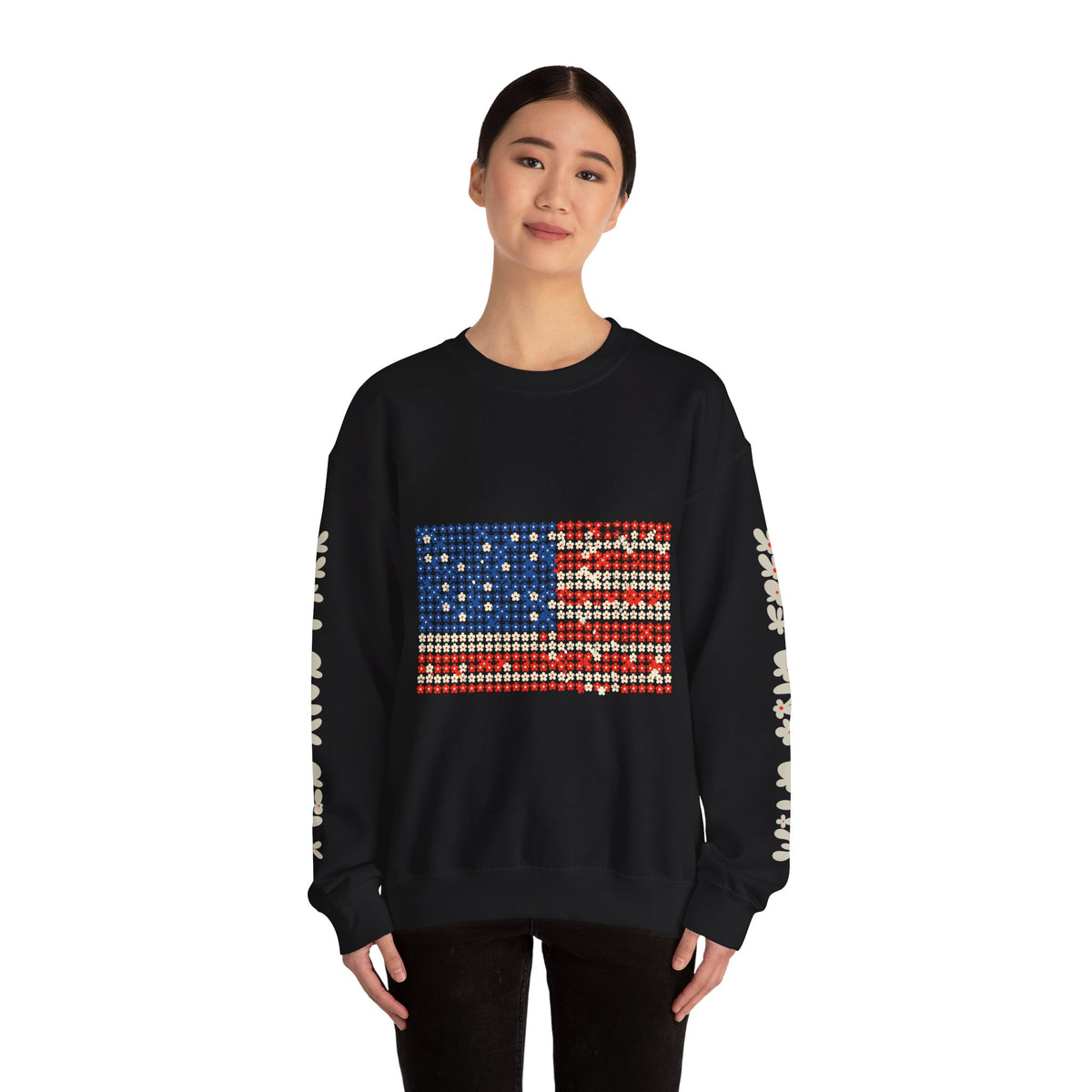 Patriotic American Flag Sweatshirt, USA Floral Crewneck, Vintage Americana Pullover, Fourth of July Outfit, Summer Patriotic Gift for Her