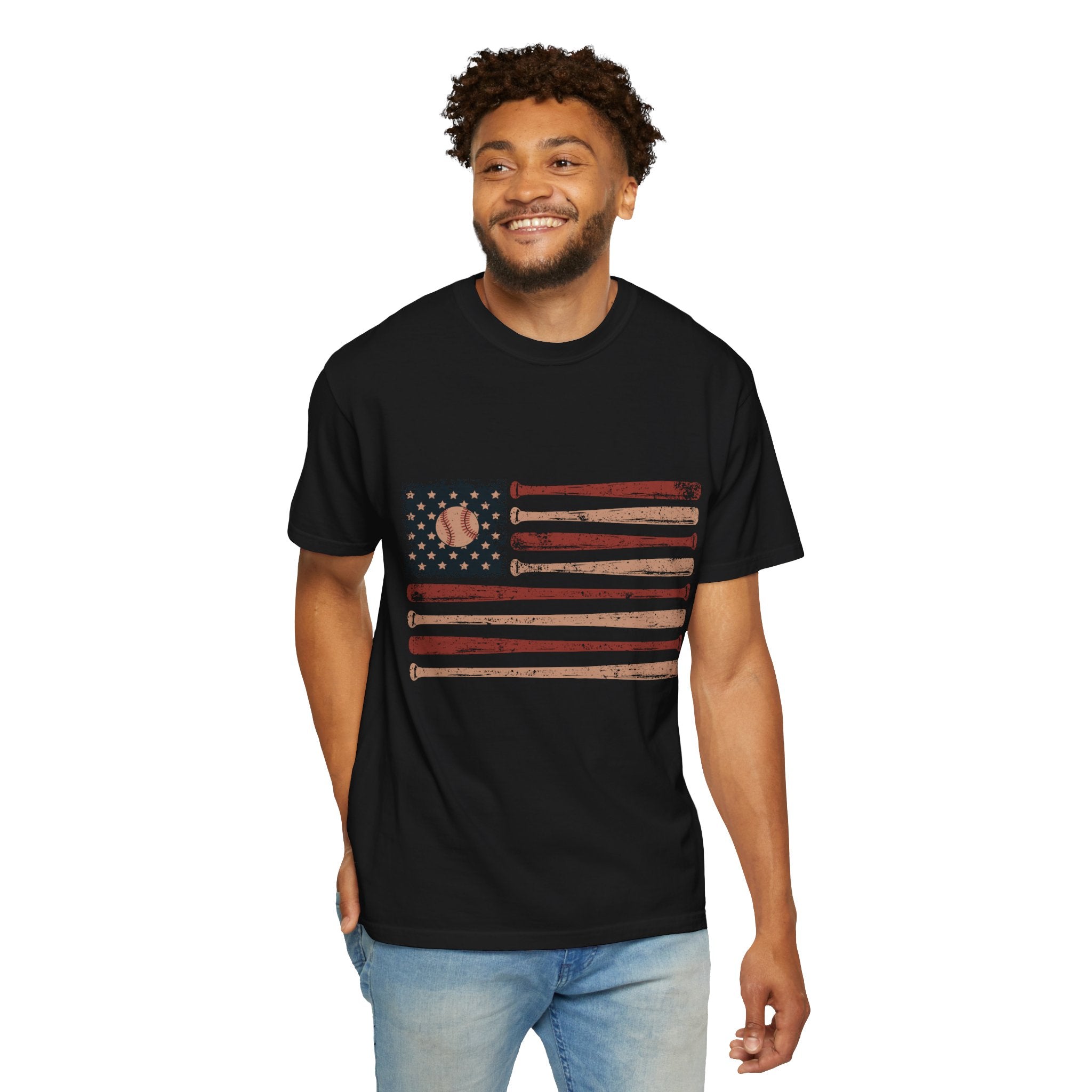 Game Day Patriotic Shirt Comfort Colors, USA Baseball Flag Graphic Tee, Fourth of July Gift for Sports Fan, American Vintage Top