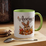 Personalized Bunny Mug with Name, Autumn Rabbit Coffee Cup, Cute Fall Woodland Gift for Daughter, Easter Basket or Birthday Keepsake