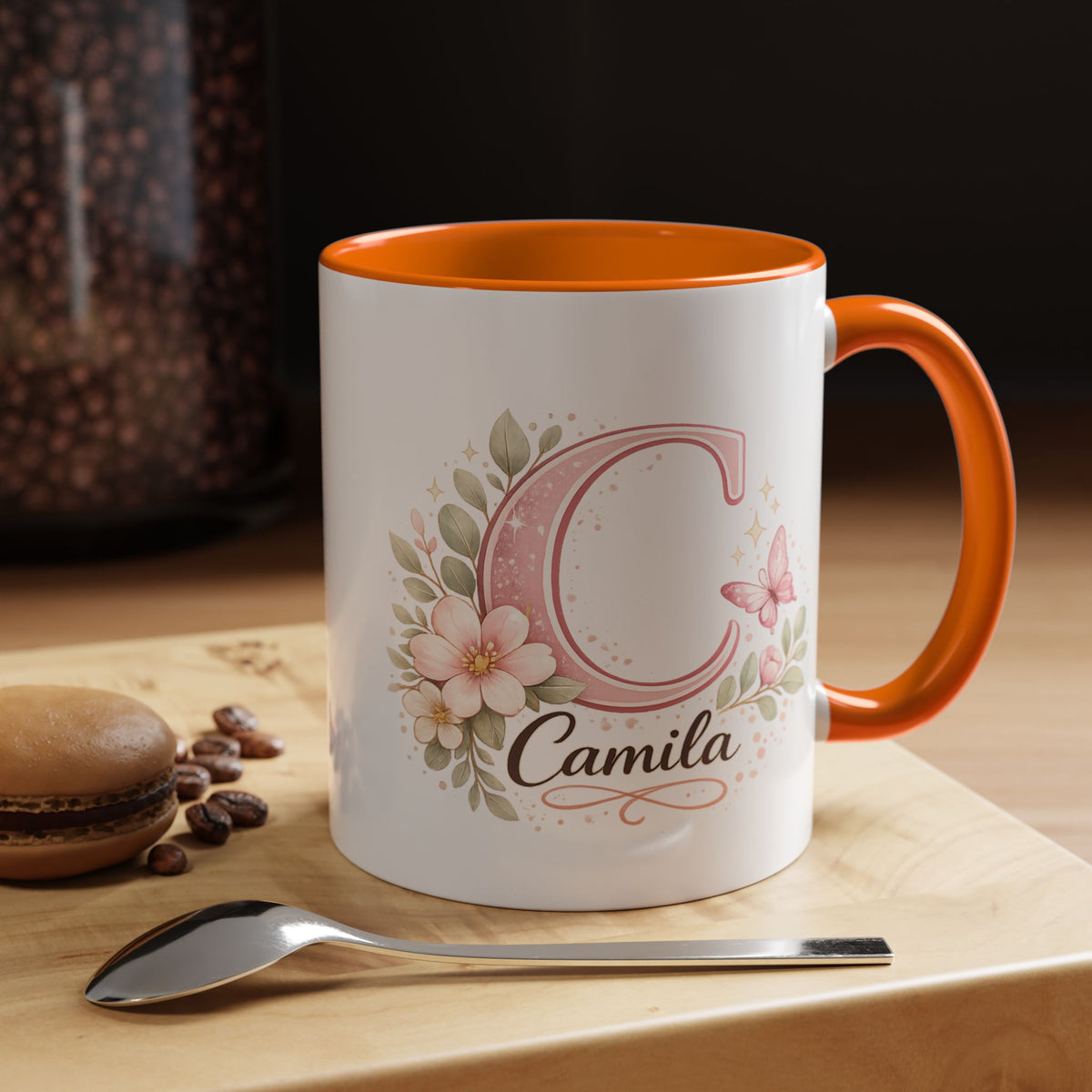 Personalized Initial Name Mug, Custom Floral Monogram Coffee Mug for Women, Butterfly Letter Cup, Birthday Gift for Her, Bridesmaid Mug