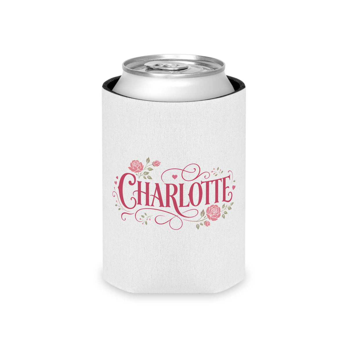 Personalized Name Can Cooler, Floral Drink Holder, Custom Beverage Sleeve, Rose Design, Birthday Gift for Her, Bridesmaid Gift, Summer Party