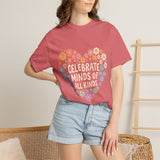Comfort Colors Celebrate Minds of All Kinds Shirt, Autism Acceptance Flower Heart Tee, Neurodiversity Awareness Shirt, Teacher Gift