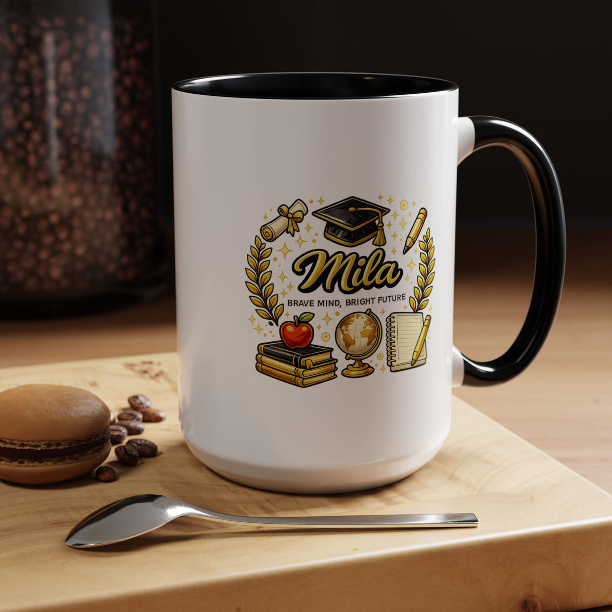 Personalized Graduation Mug for Her, Brave Mind Bright Future Coffee Cup, Custom Name Gift for Daughter, College or High School Graduate