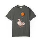 Cute Ghost Halloween Shirt, Pumpkin Balloon Graphic Tee, Vintage Spooky Season Gift for Women, Cozy October Fall Outfit for Ghost Lovers