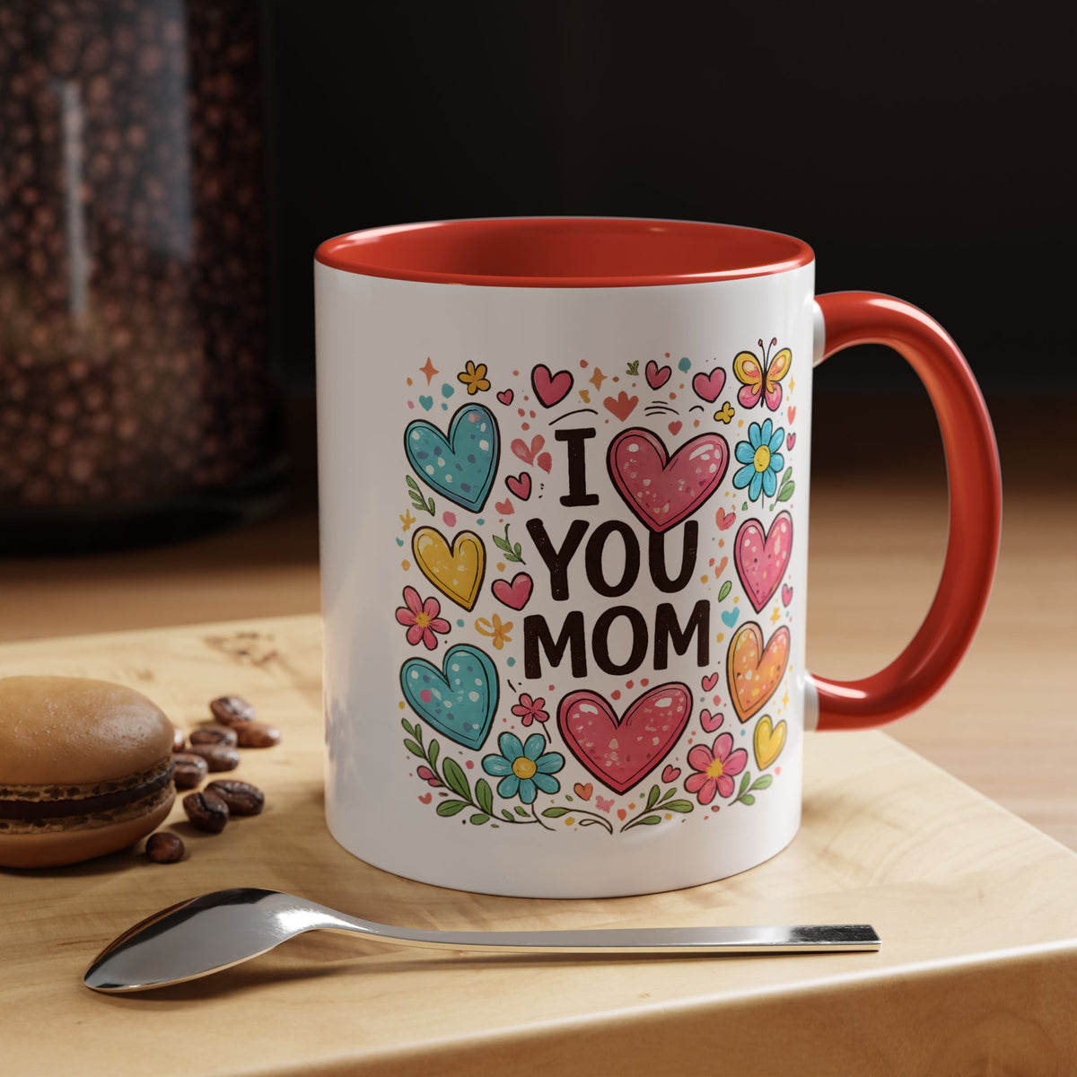I Love You Mom Heart Mug, Mother's Day Coffee Mug, Gift for Mom from Daughter or Son, Cute Heart Coffee Cup, Mom Appreciation Gift