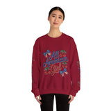 All American Girl Sweatshirt, Patriotic Womens Pullover, USA Flag Cherry Top, Vintage Americana Style, Fourth of July Gift
