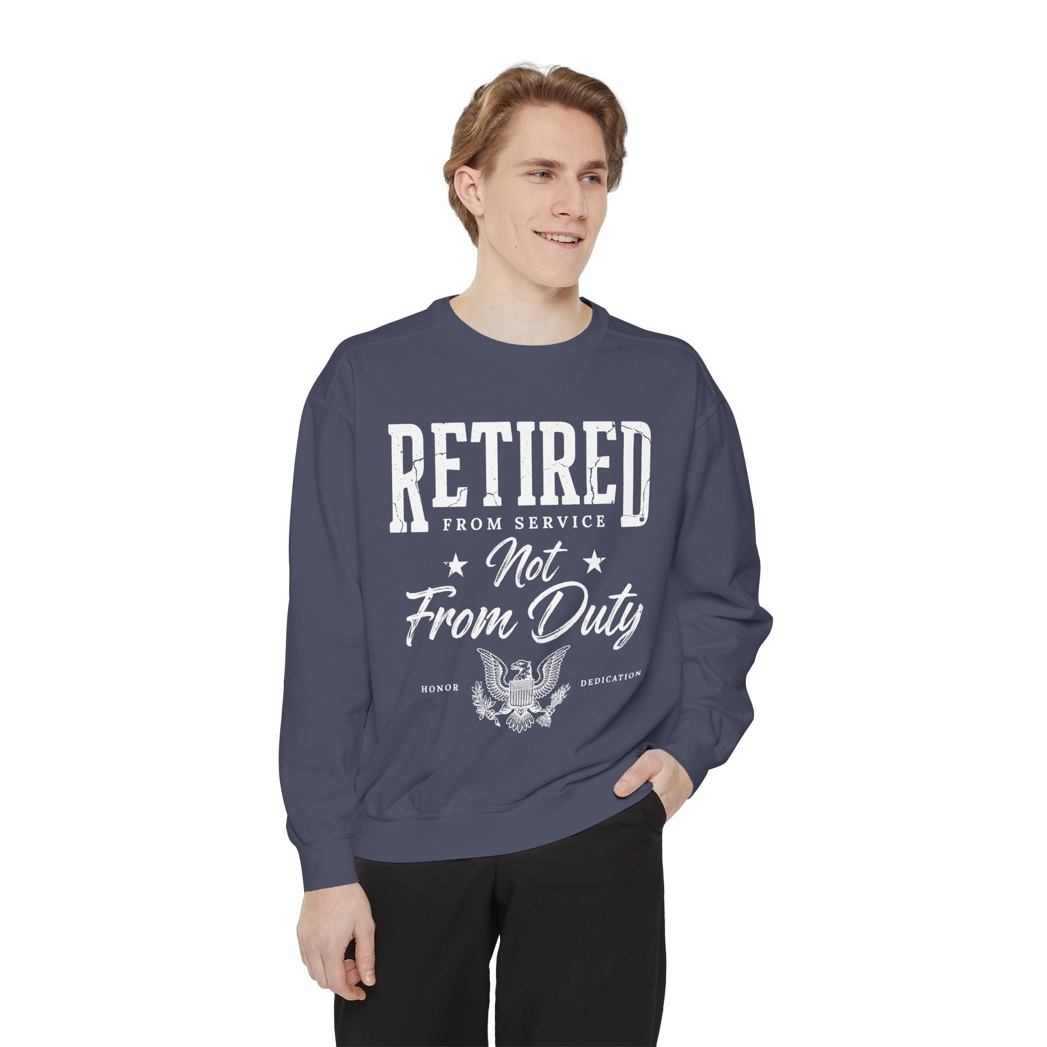 Retired From Service Not From Duty Sweatshirt, Military Retirement Crewneck, Veteran Gift, Patriotic Eagle Veterans Day Pullover for Retiree
