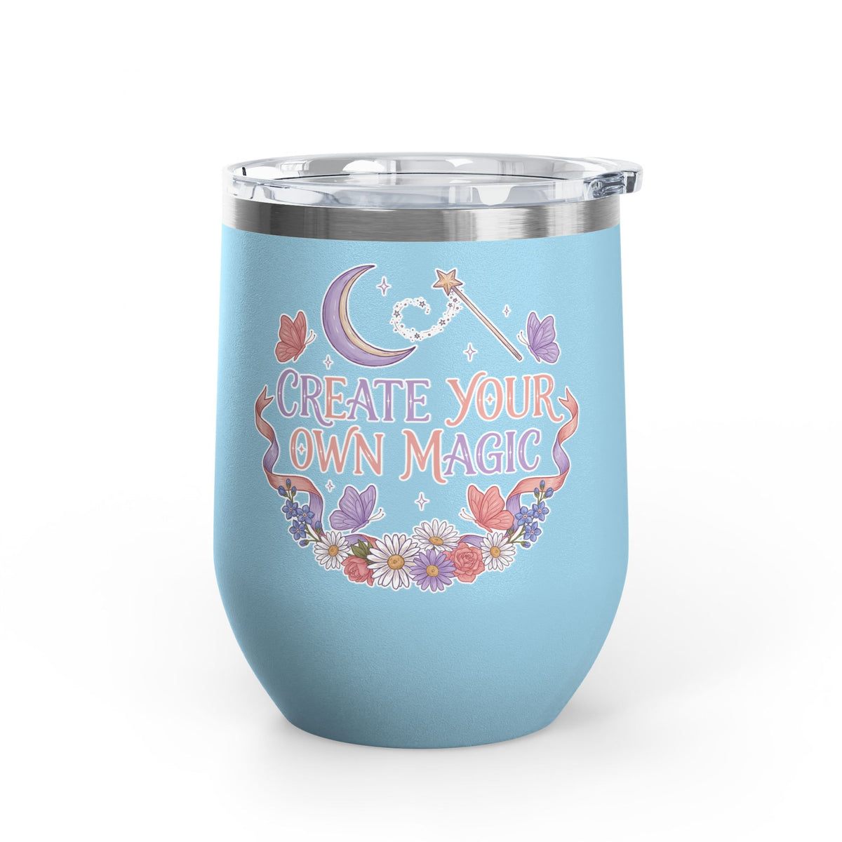 Magical Wine Tumbler, Create Your Own Magic Cup, Floral Fantasy Drinkware, Witchy Gift for Her, Birthday Gift for Magic Lover