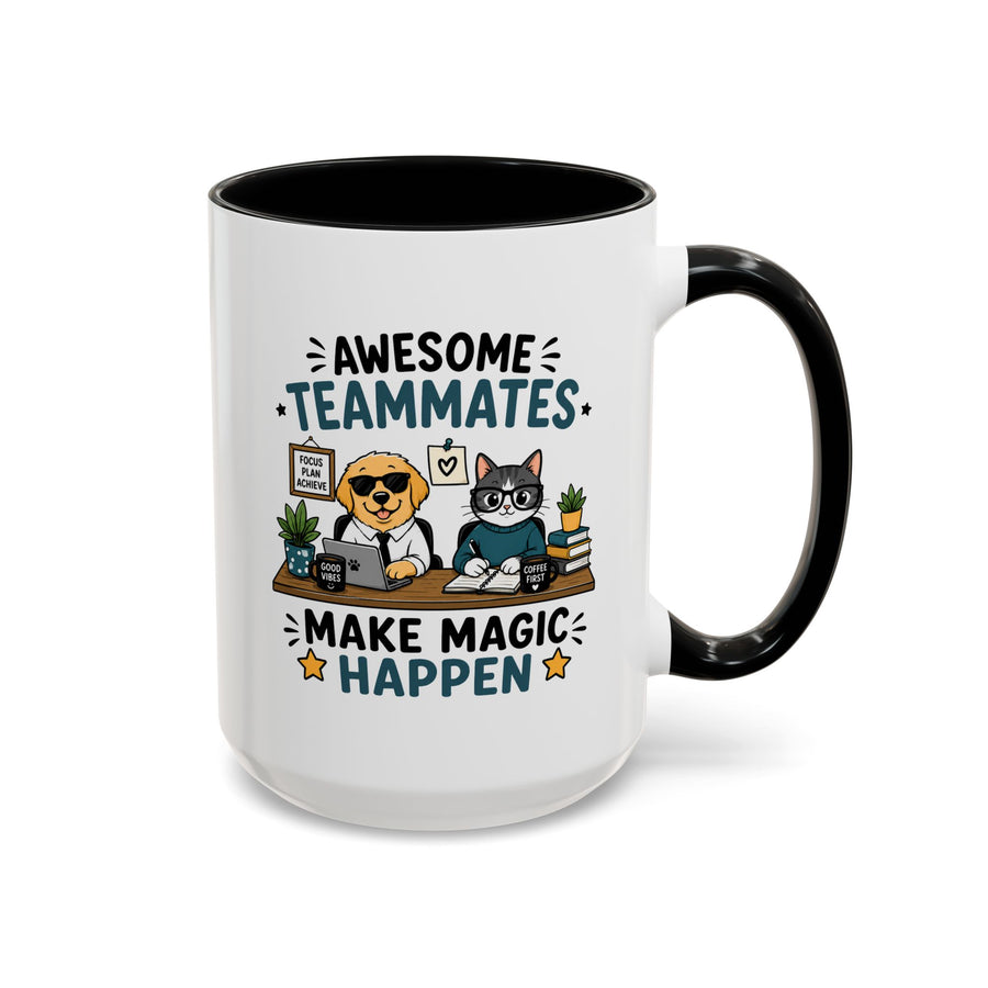 Awesome Teammates Coffee Mug, Coworker Appreciation Gift, Funny Dog and Cat Office Cup, Team Thank You Present for Colleague or Boss