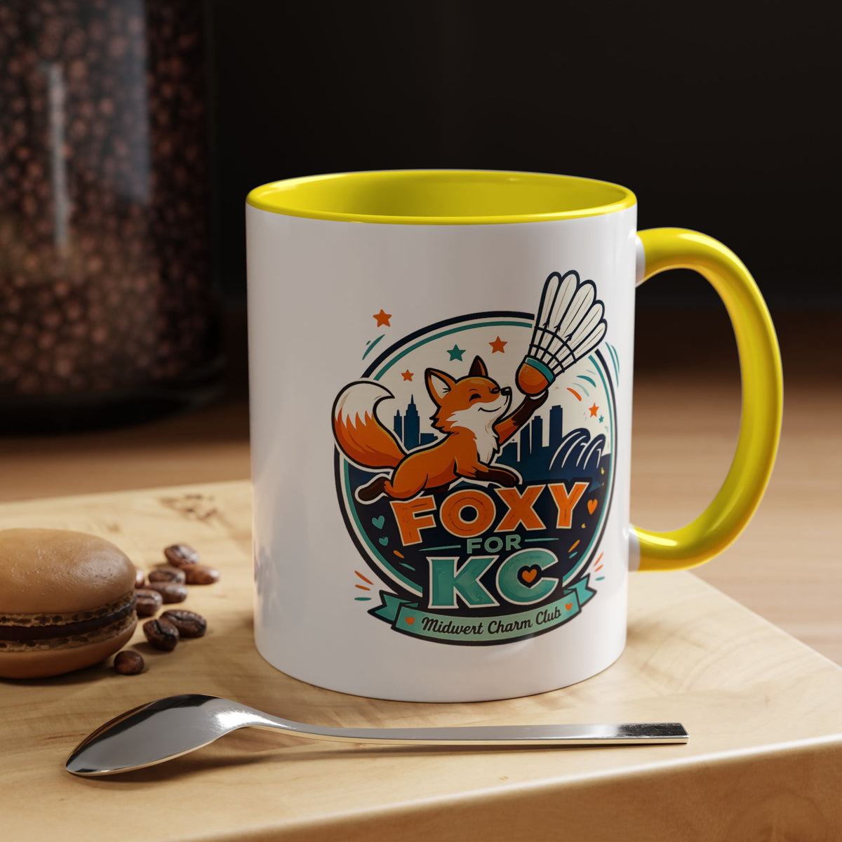 Kansas City Badminton Mug, Foxy for KC Coffee Cup, Funny Shuttlecock Lover Gift, KC Sports Fan Mug, Badminton Player Present